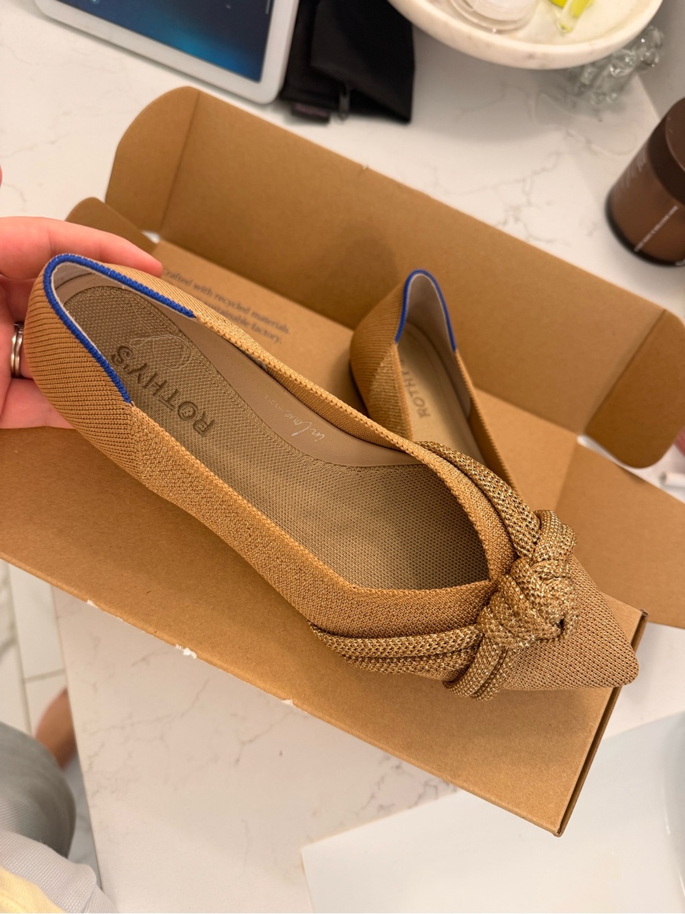 NEW Rothy's Women's Pointed Knot Flat in Tan